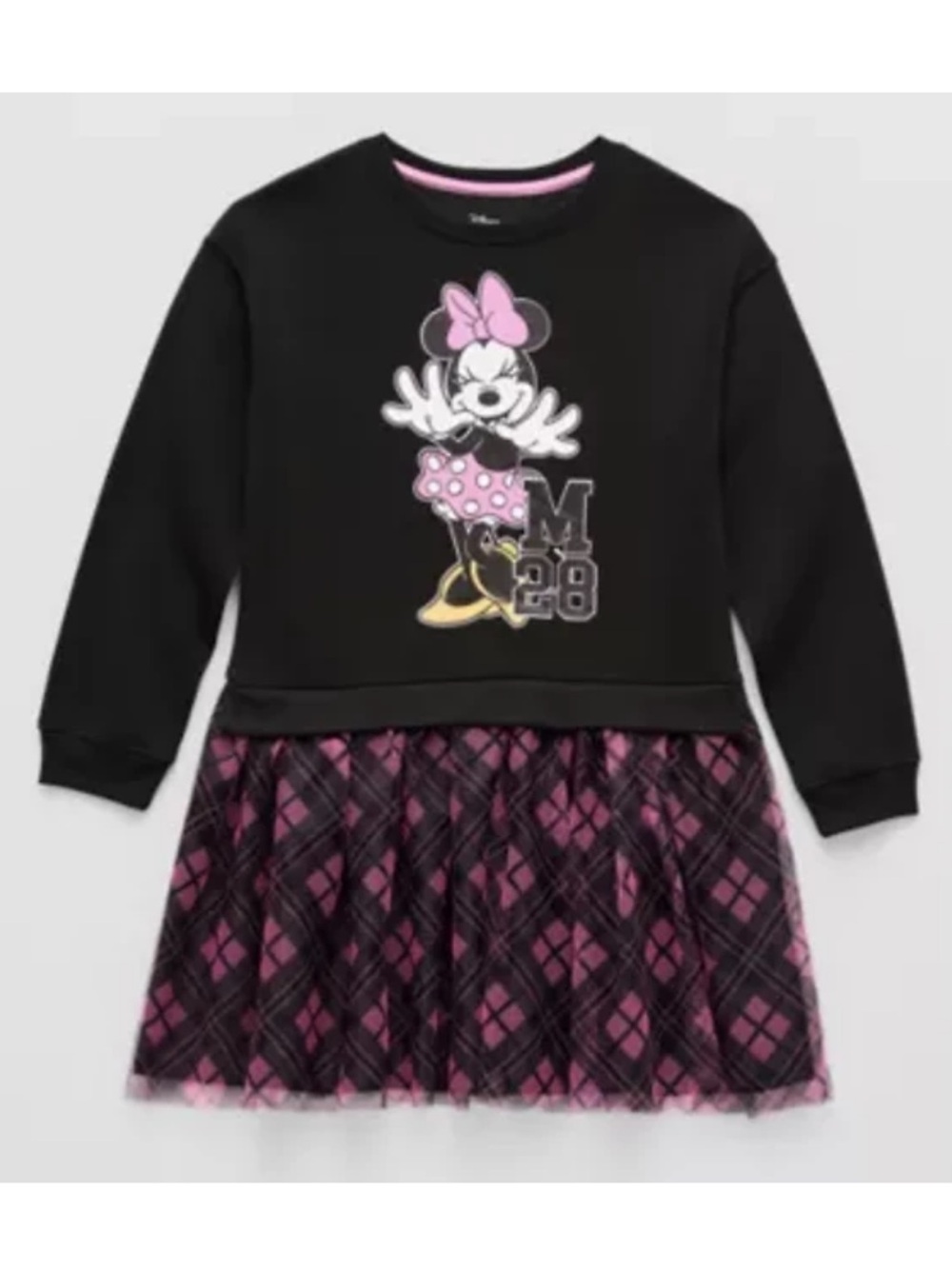 🆕 Disney Black & Pink Minnie Mouse Plaid Tulle sweatshirt Dress